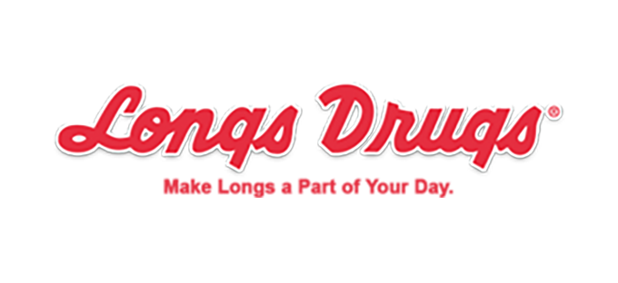 Red and white Longs Drugs logo in script font
