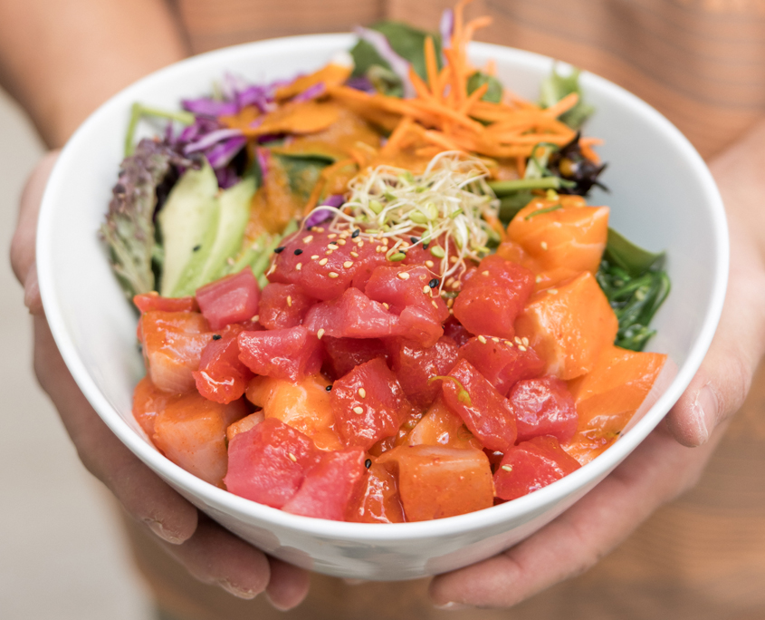 Dining - Poke Bowl with cubed ahi, salmon and vegetables