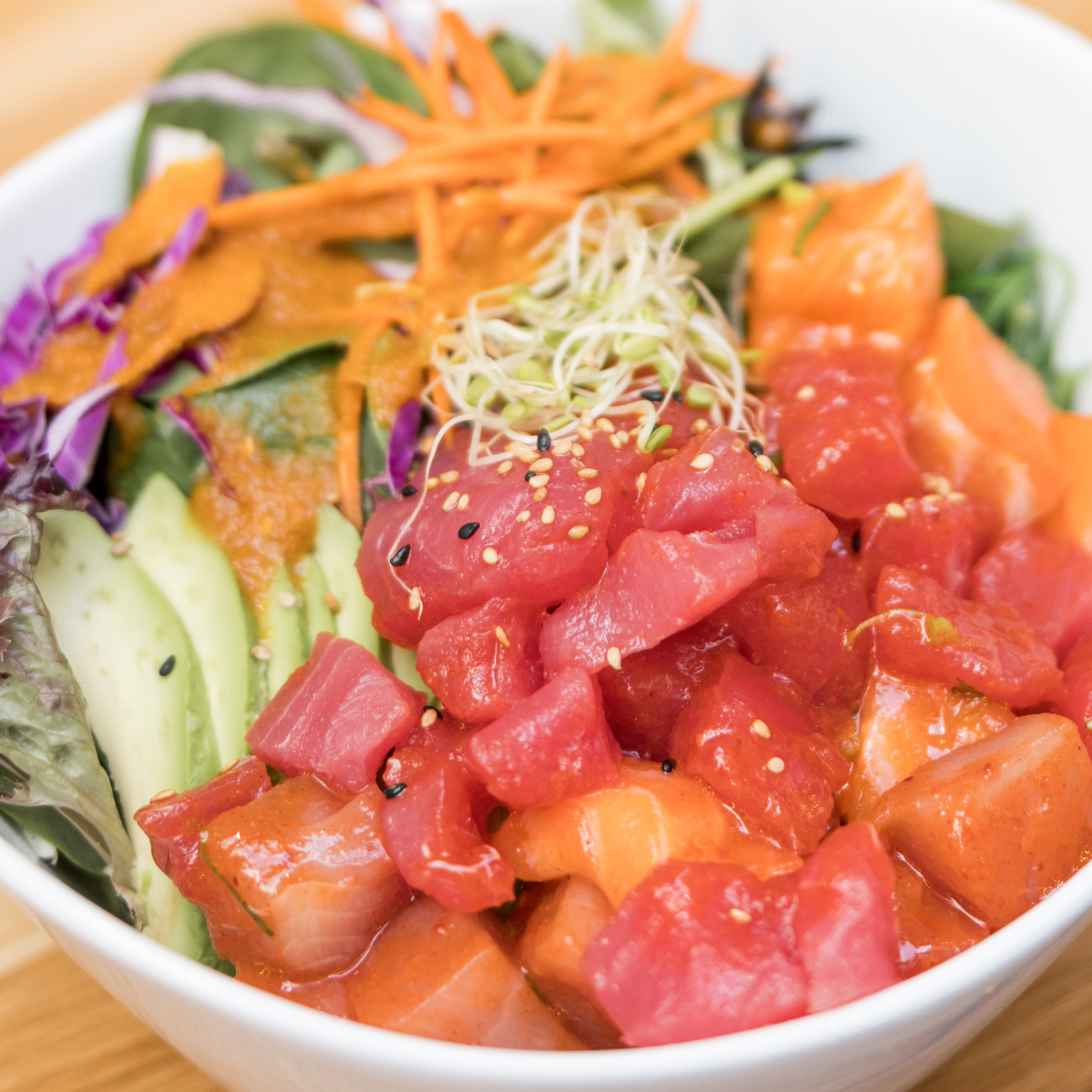 Sushi Ko - Poke Bowl with fresh ahi, salmon, avocado, carrots